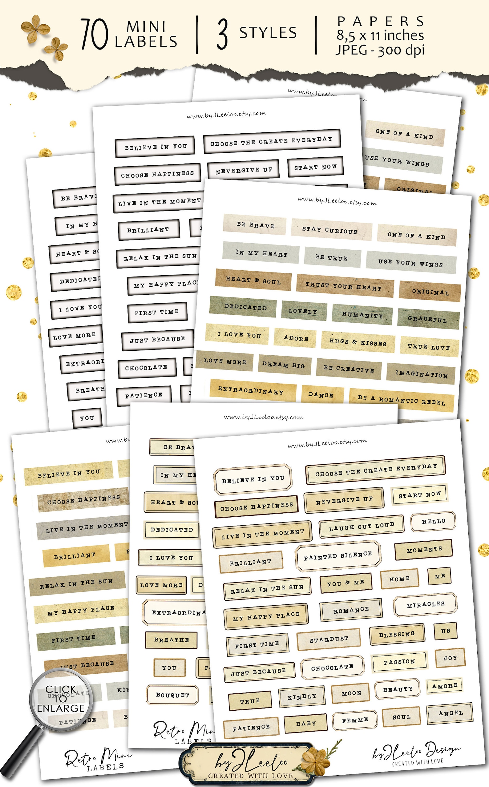 RETRO MINI LABELS Printable Positive Words Vintage Ephemera | Supplies ...