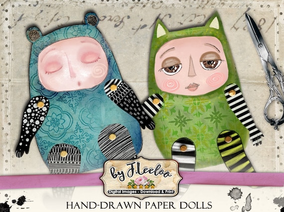 PAPER DOLL Articulated Hand-Drawn digital altered art for journal page scrapbook diary art instant download printable pp478