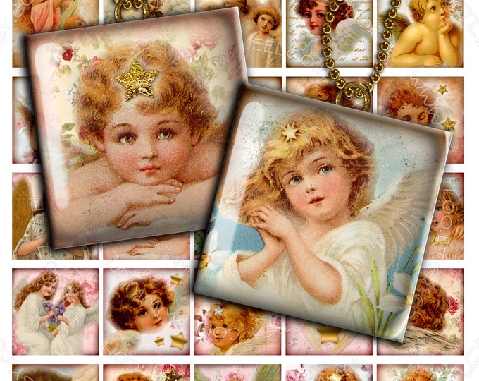 Digital sheet ANGELS 1.5 inch square angel merry christmas holidays jewelry pendant clipart magnet instant download printable qu390