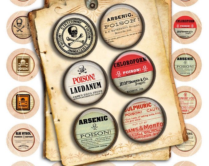 Digital printable POISON 1 inch 1.25 inch button machine apothecary label scary halloween magnet pendant instant download printable tn511