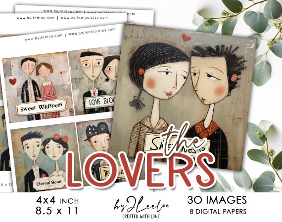 THE LOVERS 4x4 inch printable | Square supplies for coaster home decoration mirror magnet craft instant download diy | Square Label | qu597