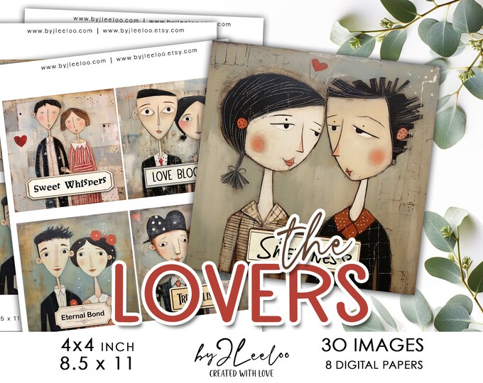 THE LOVERS 4x4 inch printable | Square supplies for coaster home decoration mirror magnet craft instant download diy | Square Label | qu597