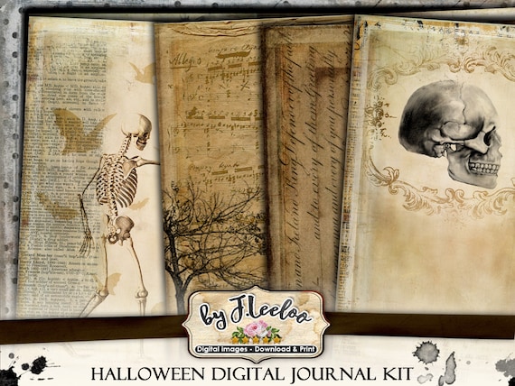 SPOOKY JOURNAL KIT large 8.5x11 inch Halloween junk journal kit crafting journal background scrapbook instant download printable diary pp466