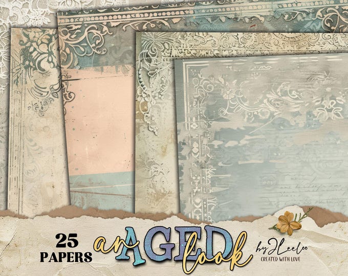AN AGED LOOK french vintage papers | Shabby Chic Junk Journal pages | background vintage card making digital ephemera muted papers | pp849