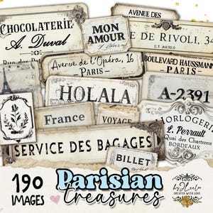 PARIJSE SCHATTEN afdrukbare tickets en labels | antiek label vintage ephemera Franse woorden junk dagboek plakboek instant download | tl317