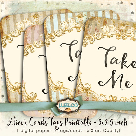 TAKE ME tags cards Alice in Wonderland Digital collage sheet crafting vintage brown sepia printable instant download tl188