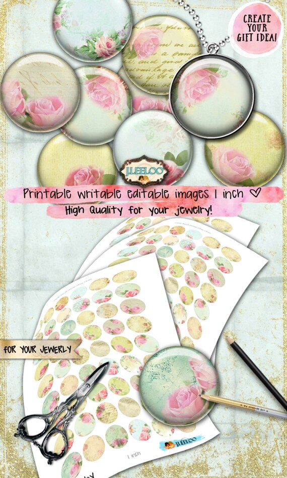 JOY 1 inch round editable writable romantic roses digital collage sheet magnet stickers pendant instant download printable tn527
