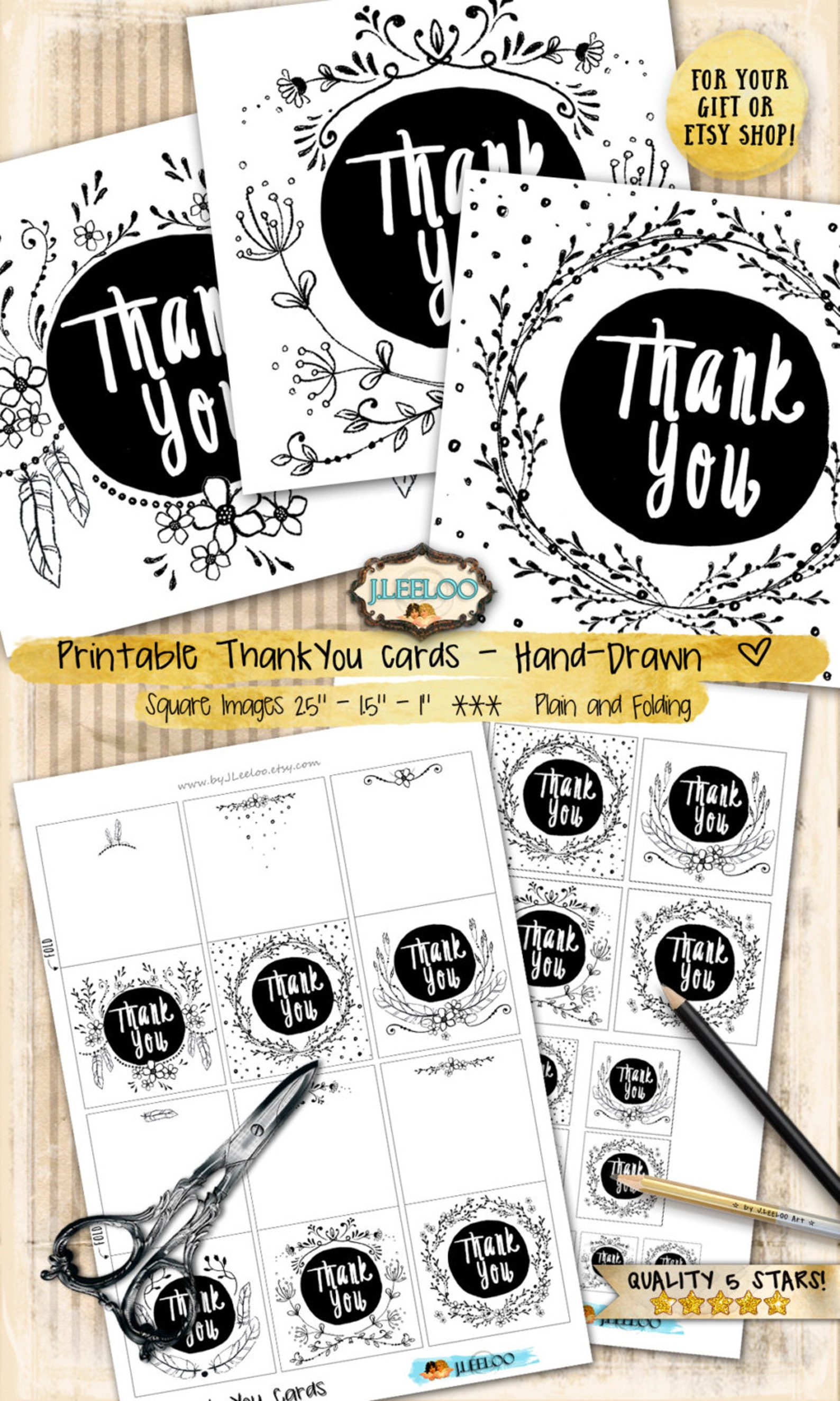 THANK YOU Card Gift Tags Jewelry Holder Digital Collage Sheet Etsy