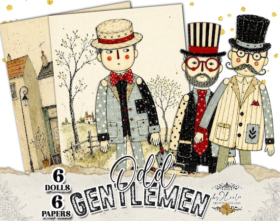 ODD GENTLEMEN Paper Dolls Kit, Printable Vintage Men, Dress Up Dolls, Junk Journal Ephemera, Collage Supplies | ppK61