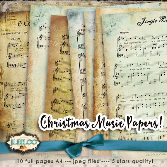 CHRISTMAS SONG 10 large vintage holidays music digital collage sheets papers for scrapbooking jpg art instant download printable pp123