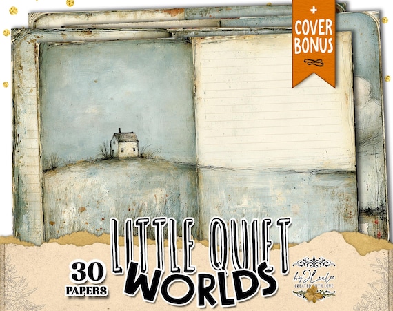 LITTLE QUIET WORLDS Atmospheric Vintage Journal & Collage Pages | ppK69