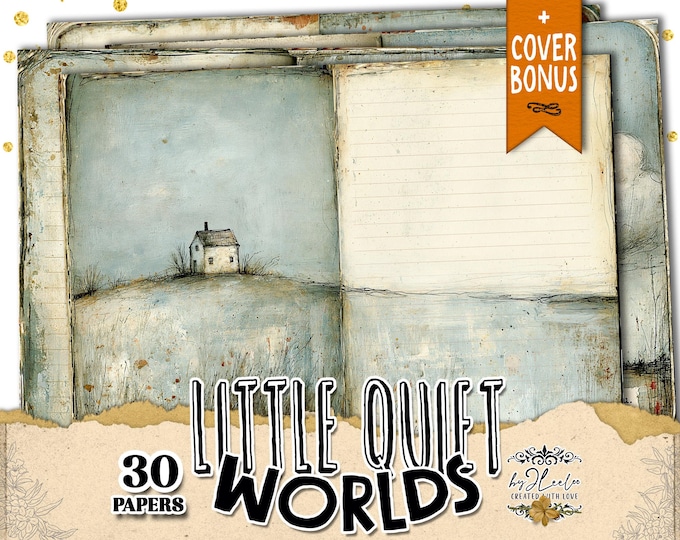 LITTLE QUIET WORLDS Atmospheric Vintage Journal & Collage Pages | ppK69