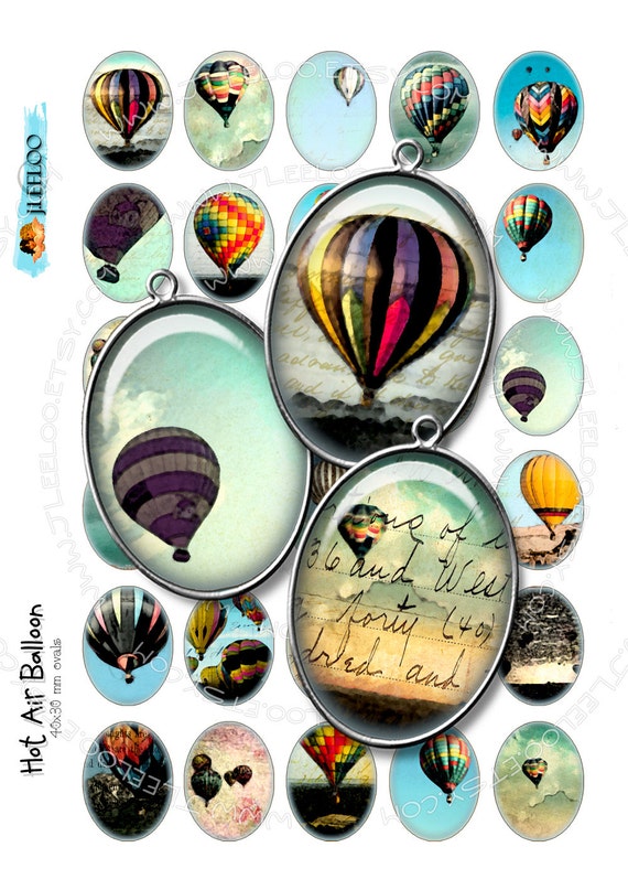 Digital collages HOT AIR BALLOON 30x40mm oval montgolfier sky photo for pendant magnet and craft instant download printable paper ov114