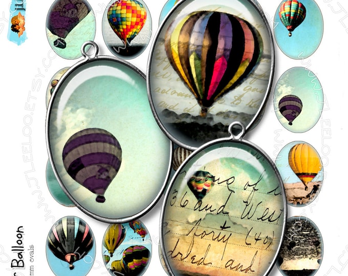 Digital collages HOT AIR BALLOON 30x40mm oval montgolfier sky photo for pendant magnet and craft instant download printable paper ov114
