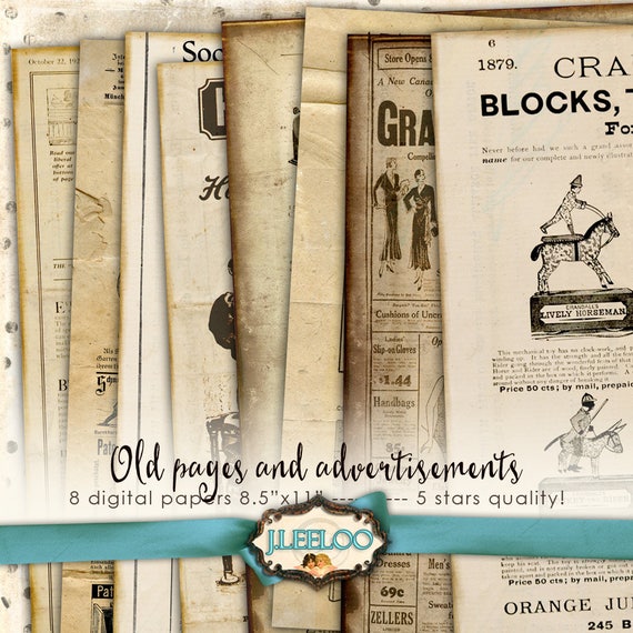 VINTAGE ADVERTISING digital papers Paper Pack printable 8.5 x 11 inch Digital collage sheet instant download printable crafting pp402