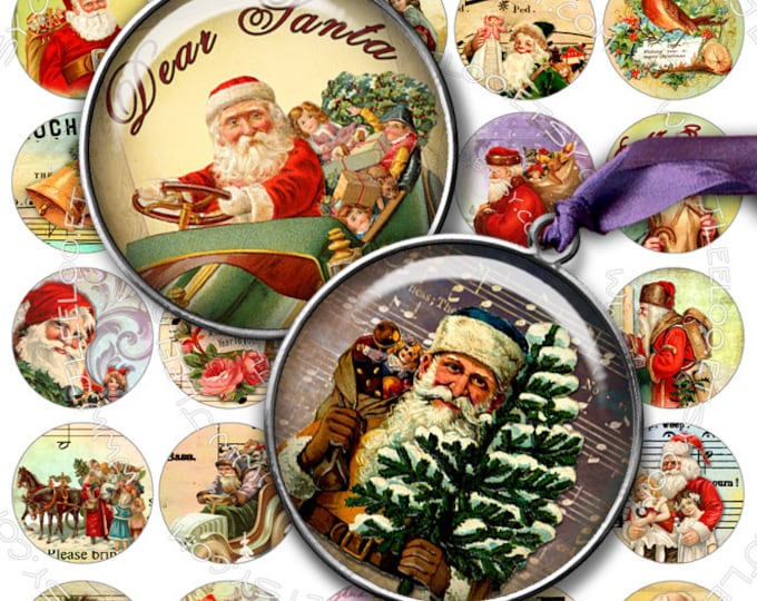 Digital paper CIRCLE DEAR SANTA 1.5  inch round christmas holidays for pendant magnet and craft instant download printable download tn109