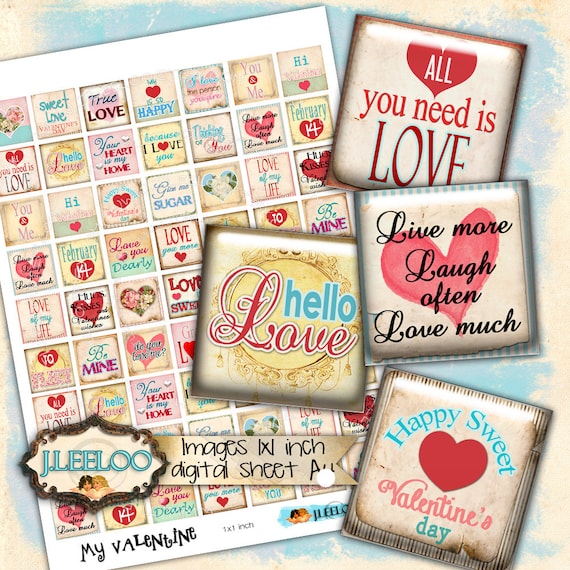 Digital images MY VALENTINE 1 inch square printable quote love heart for pendant magnet and craft  instant download printable qu400