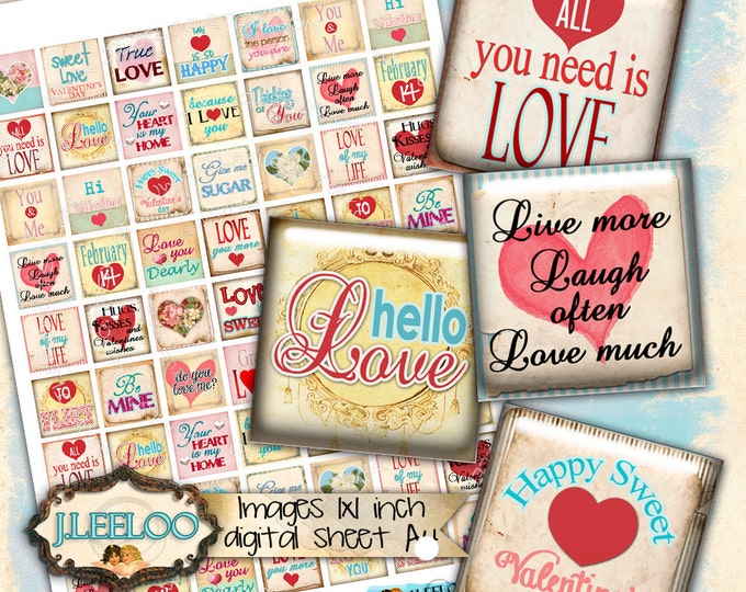 Digital images MY VALENTINE 1 inch square printable quote love heart for pendant magnet and craft  instant download printable qu400