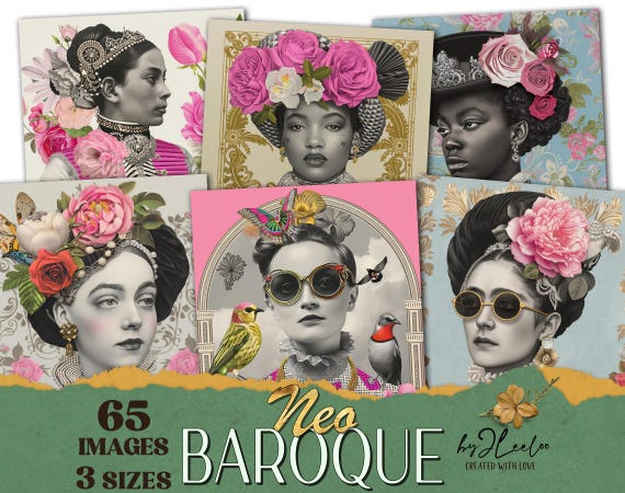 NEO BAROQUE 65 large images 3 sizes | Printable woman pink gold vintage eclectic Fashion junk journal | Collage Art Commercial Use | cp036