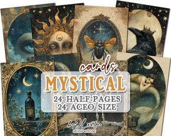 MYSTICAL CARDS half pages print for junk journal Mixed Media | Aceo mini book vintage supplies card making collage diary stationery | pp719