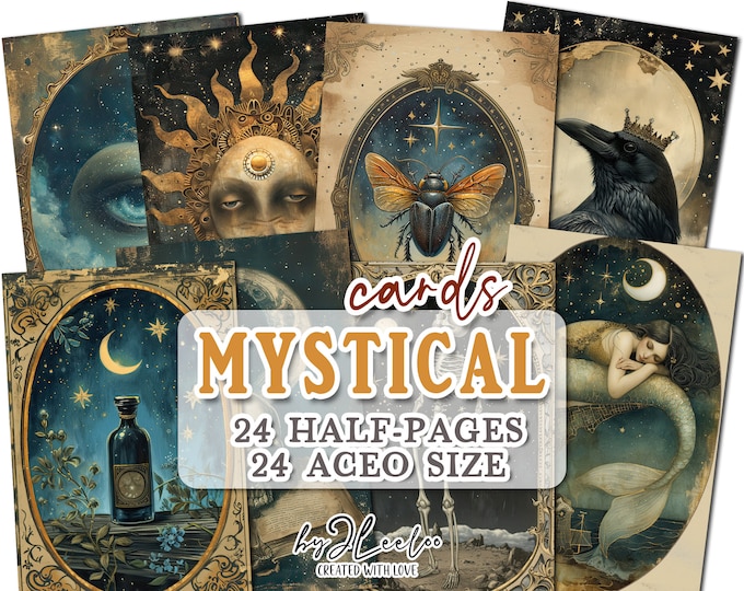 MYSTICAL CARDS half pages print for junk journal Mixed Media | Aceo mini book vintage supplies card making collage diary stationery | pp719