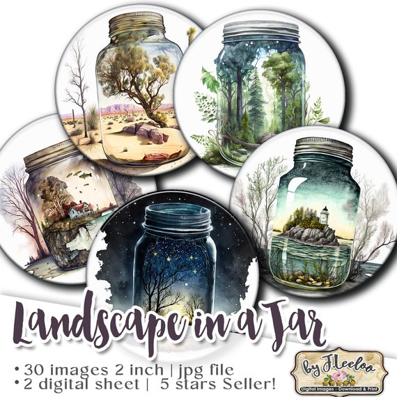 LANDSCAPE in a JAR 2 inch printable travel memories romantic forest magical placesmountain desert pendant magnet craft jewellery diy tn645