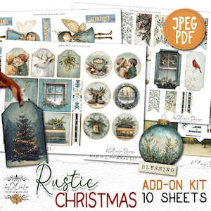 Kit aggiuntivo NATALE RUSTICO Pagine di diario spazzatura stampabili / Kit romantico per le vacanze scrapbook vintage Forniture artistiche digitali / Taglio fussy / pp867