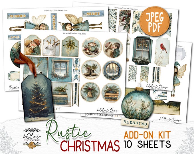 RUSTIC CHRISTMAS Add-On Kit Junk Journal Pages printable | Holidays Romantic Kit scrapbook vintage Digital art supplies | Fussy cut | pp867