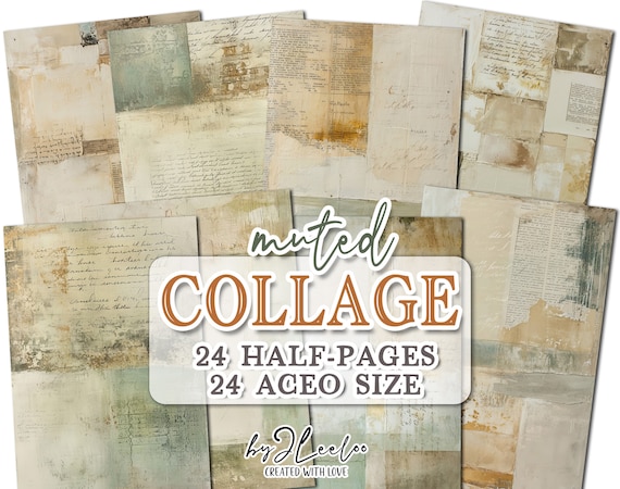 MUTED COLLAGE half pages  printable | junk journal Mixed Media supplies | Distressed grunge dirty paper card making collage diary | pp715