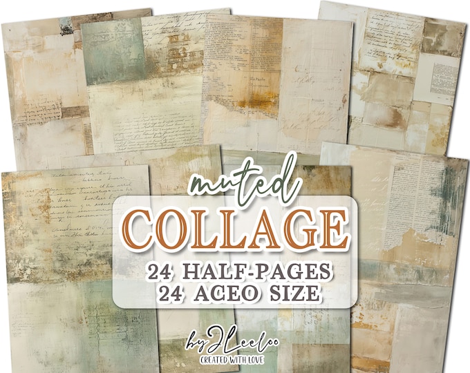 MUTED COLLAGE half pages  printable | junk journal Mixed Media supplies | Distressed grunge dirty paper card making collage diary | pp715