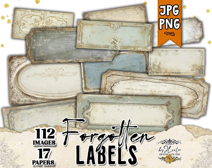 FORGOTTEN LABELS – Vintage Aged Blank Labels for Junk Journal & Collage | Printable Mixed Media and Scrapbooking | tl370
