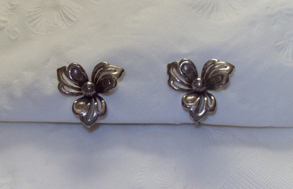 Forstner Sterling Silver Floral Screw Back Earrings