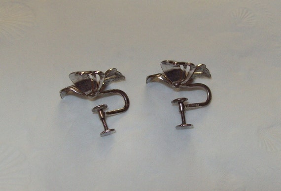 Forstner Sterling Silver Floral Screw Back Earrings View 2