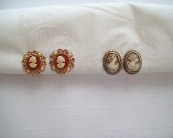 Vintage Cameo Screw Back Earrings