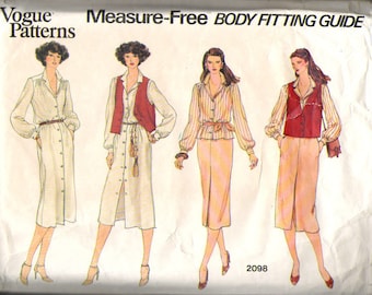 Vogue 2098 Misses' Button Front Dress, Long Sleeve Blouse, Straight Skirt & Vest