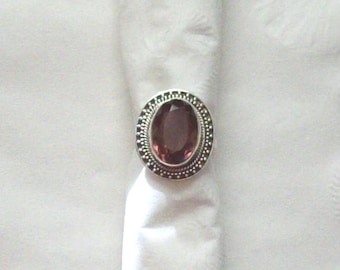 5CT Oval Dark Amethyst Art Deco Style Ring in Sterling Silver Setting