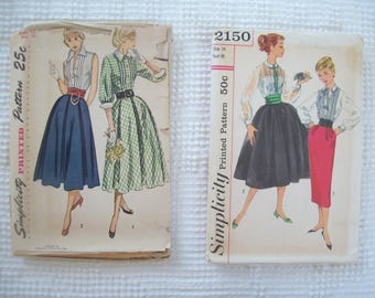Simplicity 3144, Simplicity 2150 Vintage 50s Blouse & Skirt Sets