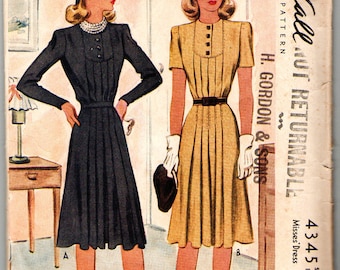1940s Vintage McCall 4345 Misses' Afternoon/Dinner Dress