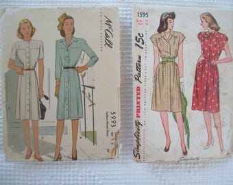 Vintage Original 1940s Afternoon Dresses McCall 5993, Simplicity 1595