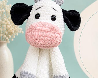 Cow Lovey Crochet Pattern | Amigurumi Blanket Plush PDF | Easy Beginner Pattern For Baby Gifts