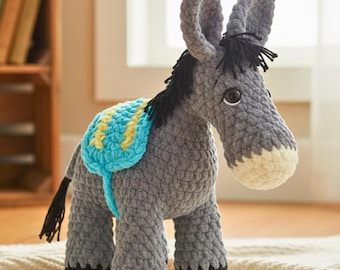 Wzór na szydełkowego osiołka | Pluszowy osiołek amigurumi w formacie PDF | Łatwy wzór dla początkujących na ręcznie robione zabawki