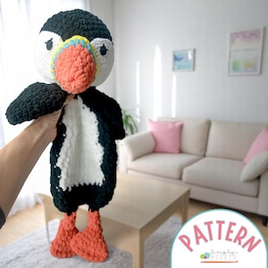 Puffin Crochet Pattern PDF – Easy Amigurumi Snuggler – Beginner Baby Gift – Bulky Yarn Plush – Learn to Embroider Eyes Tutorial