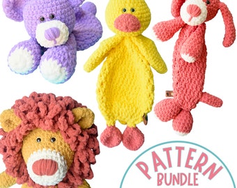 Crochet Lovey Pattern Bundle of 4 PDF Tutorials | Amigurumi Crochet Pattern | Easy Crochet Animal Snuggler Patterns for Beginners