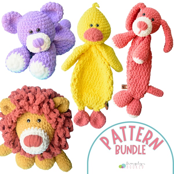 Crochet Lovey Pattern Bundle of 4 PDF Tutorials | Crochet Toy Patterns | Easy Crochet Animal Snuggler Patterns for Beginners