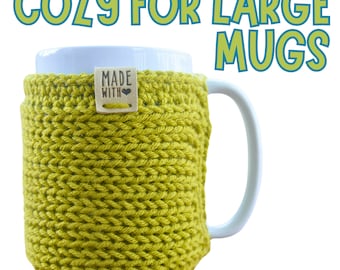 Coffee Cup Cozy With Coaster for Large Mugs, 15 oz | Reusable Knit Sleeve for Hot Mugs | Coffee and Tea Gifts for Her