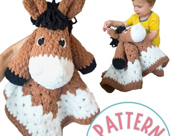 Paard Lovey haakpatroon PDF-tutorial | Babydeken haakpatroon | Eenvoudig gehaakt dierenpatroon met dik garen voor beginners