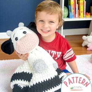 Cow Lovey Crochet Pattern PDF – Baby Blanket Plush Toy – Easy Beginner Pattern – Amigurumi Cow with Granny Square - Farm Animal Nursery DIY