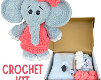 Beginner Crochet Kit for Making an Elephant | Crochet Pattern With Supplies and Materials | Amigurumi DIY Craft Project for New Crocheter