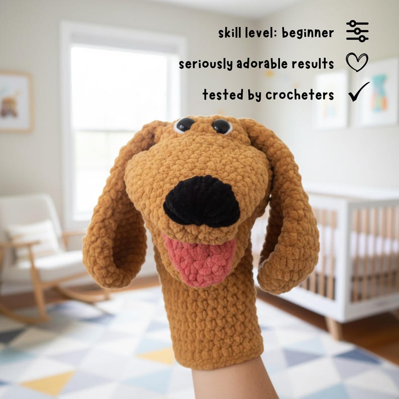 Patrón de marioneta de mano de perro a crochet / Patrón de animal a crochet / Marioneta de peluche amigurumi fácil en PDF para principiantes imagen 2