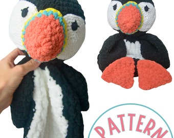 Puffin Bird Crochet Pattern PDF Tutorial | Crochet Lovey Pattern | Easy Crochet Snuggler Pattern With Baby Safe Eyes for Beginners